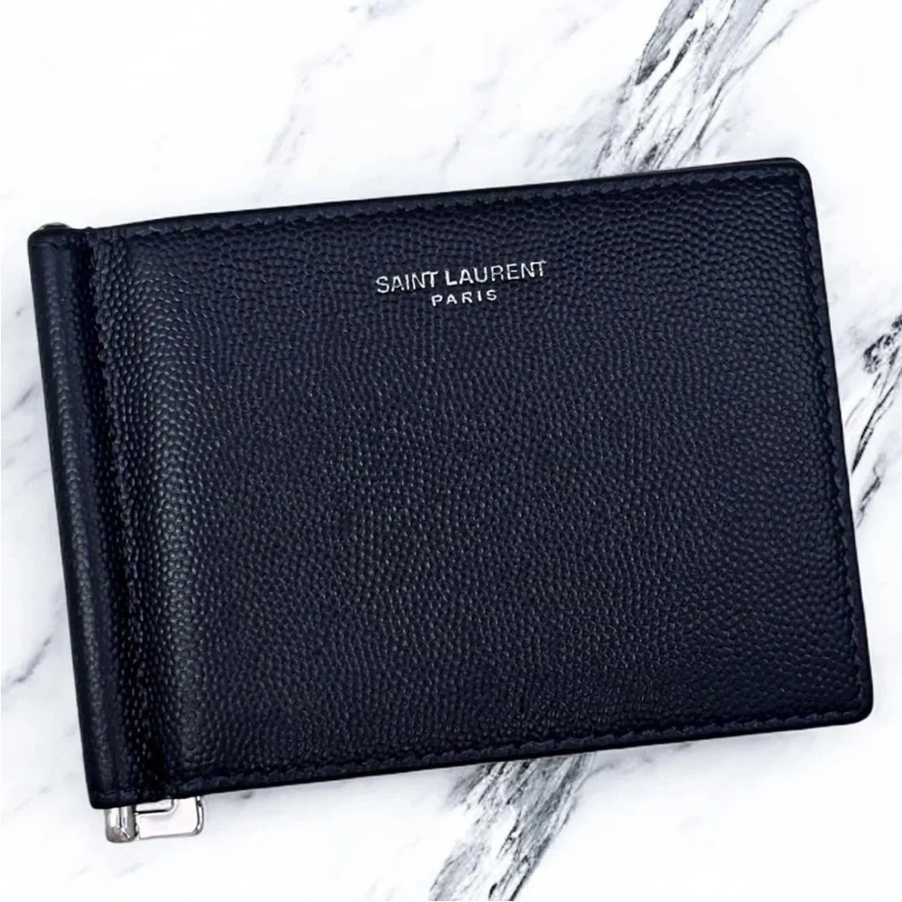 Saint Laurent Black Textured Money Clip
